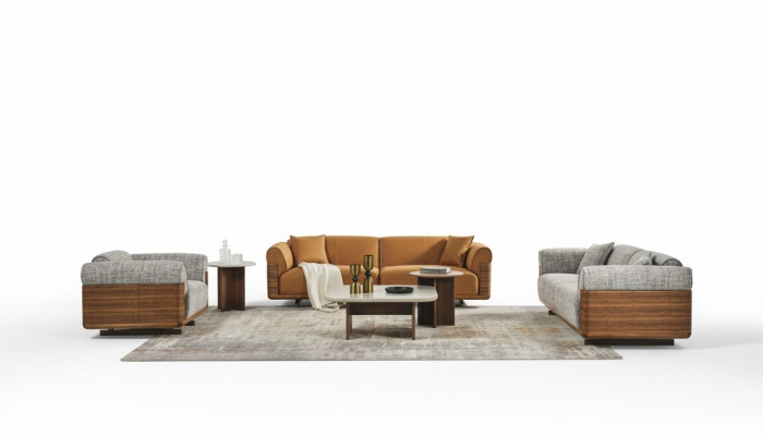 Sofagarnitur Komplette Couchgarnitur Polstersofa Braun Stoff Stoffsofa