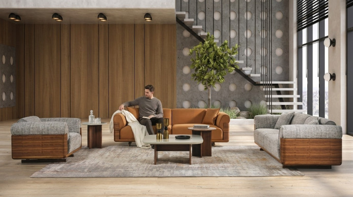 Couchgarnitur Sofagarnitur Komplette Polstersofa Braun Stoff Stoffsofa