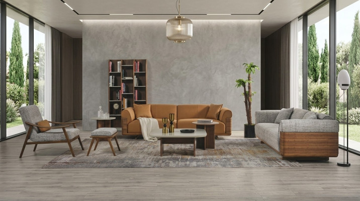 Polstersofa Couchgarnitur Sofagarnitur Komplette Braun Stoff Stoffsofa