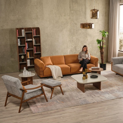 Sofagarnitur Komplette Polstersofa Braun Dreisitzer Sessel Modern 3tlg