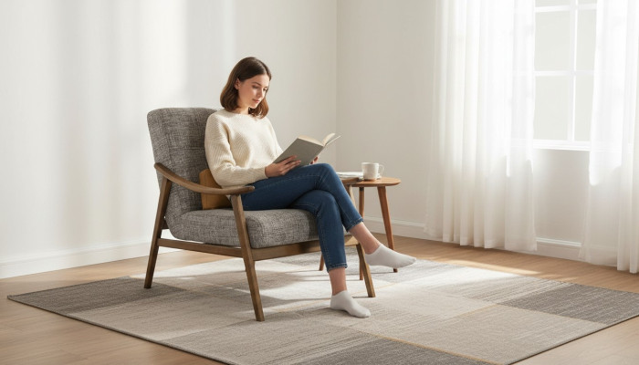 Sessel Ohrensessel Sitzer Polyester Grau Stoff Wohnzimmer Modern