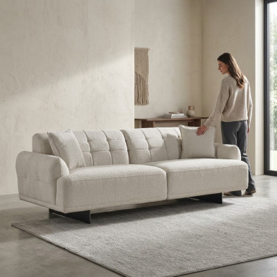 Sofa Dreisitzer 3 Sitzer Polstersofa Stoff Polyester Couch Modern Weiß
