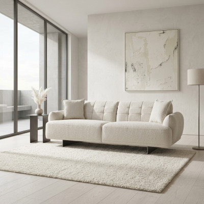 Sofa Dreisitzer 3 Sitzer Polstersofa Stoff Polyester Couch Modern Weiß
