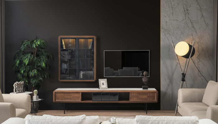 Gruppe RTV Lowboard TV Ständer Sideboard Schrank 2tlg Holz Braun Regal