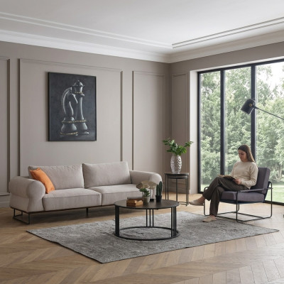Sofagarnitur Komplette Polstersofa Couchgarnitur Grau Stoffsofa 