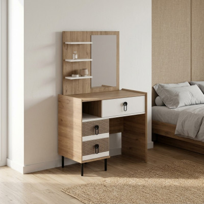Schminktisch Garnitur mit Spiegel Holz Schlafzimmer Braun Konsole Set