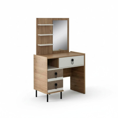 Schminktisch Garnitur mit Spiegel Holz Schlafzimmer Braun Konsole Set