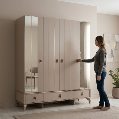 Kleiderschrank Kinderschrank Holzschrank Schrank Holz Beige Spiegel