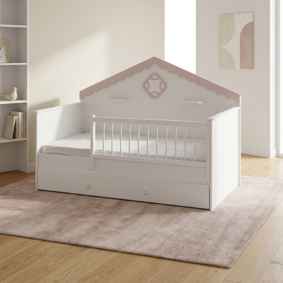 Kinderlaufstall Bettchen Kinderbettchen Krippe Weiß Holz Bett Modern
