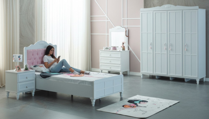 Luxus Komplette Kindermöbel Kinderbett Weiß Holz Set 5tlg Kinderzimmer