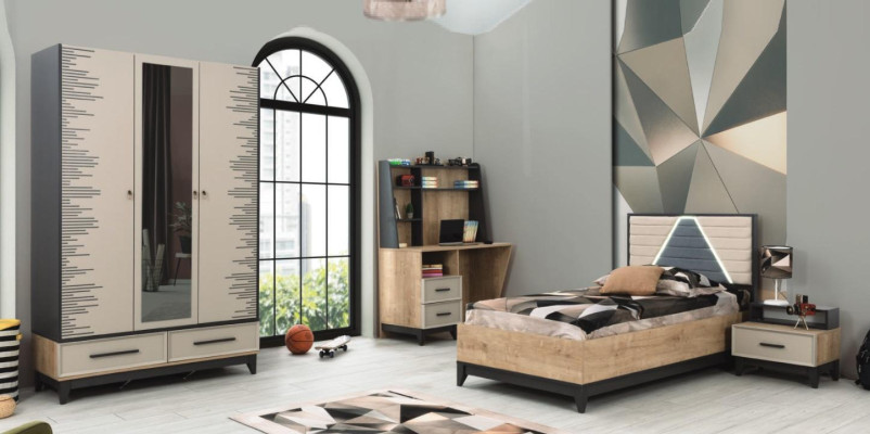 Komplette Kindermöbel Jugenbett Bett Holz Set 4tlg Kinderzimmer Braun
