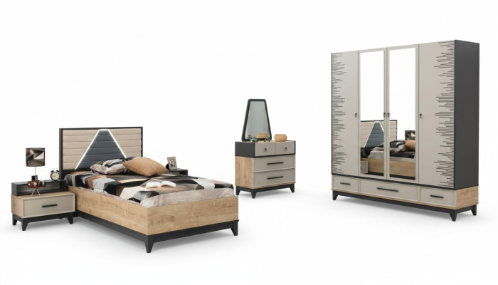 Garnitur Kinderzimmer Bett Kinderbett Braun Holz Sets Jugenbett 5tlg
