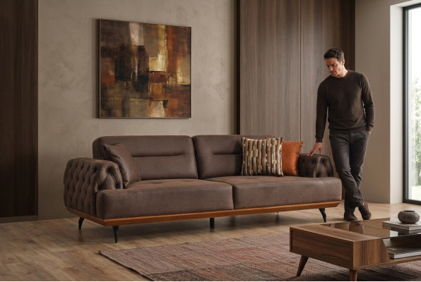 Polstersofa Dreisitzer Sofa 3 Sitz Couch Braun Stoffsofa Stoff Modern
