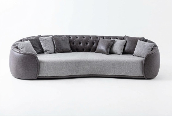 Viersitzer Chesterfield Sofa 4 Sitzer Grau Stoffsofa Stoff Polstersofa