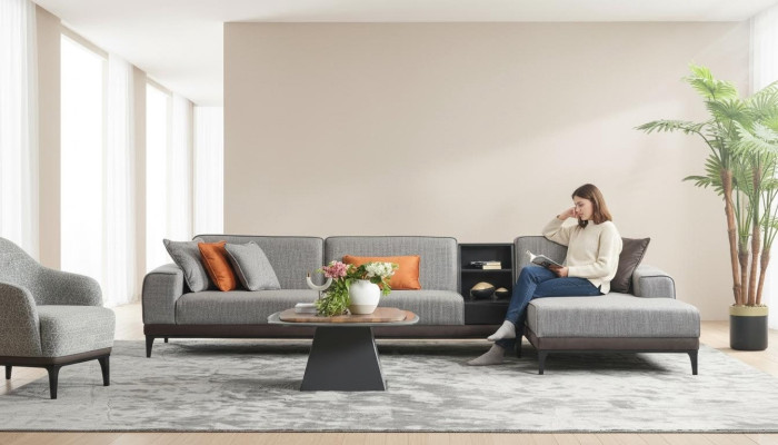 Wohnlandschaft Ecksofa Couch L Form Große Sofa Grau Modern Polstersofa