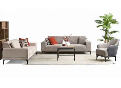 Sofagarnitur Dreisitzer Einsitzer Sessel Sofa Stoff Grau Stoffsofa Set 3+3+1