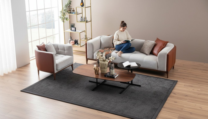 Modern Garnitur Dreisitzer Sessel Sofa Stoff Grau Polstersofa Set 3+1 Sitzer