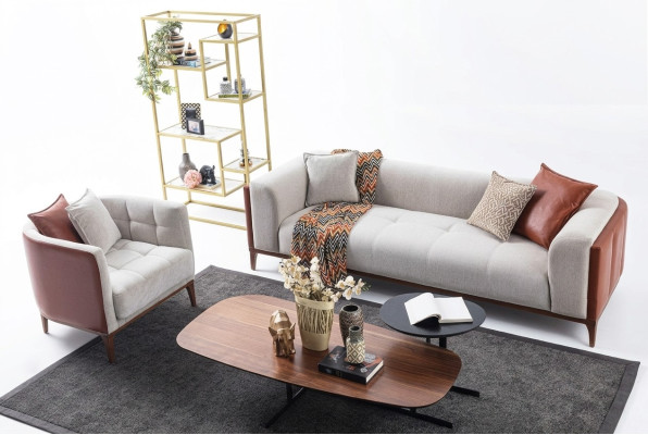 Modern Garnitur Dreisitzer Sessel Sofa Stoff Grau Polstersofa Set 3+1 Sitzer