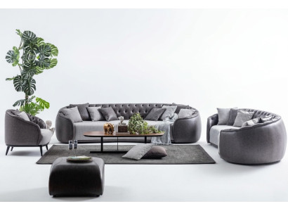 Luxus Villen Möbel Graue Chesterfield Sofagarnitur Stoffcouchen Textil 4+3+1