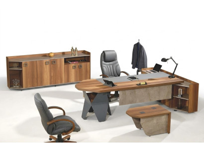 Komplette Büro Schreibtisch Bürotisch Set 4tlg Holz Braun Kommode Groß