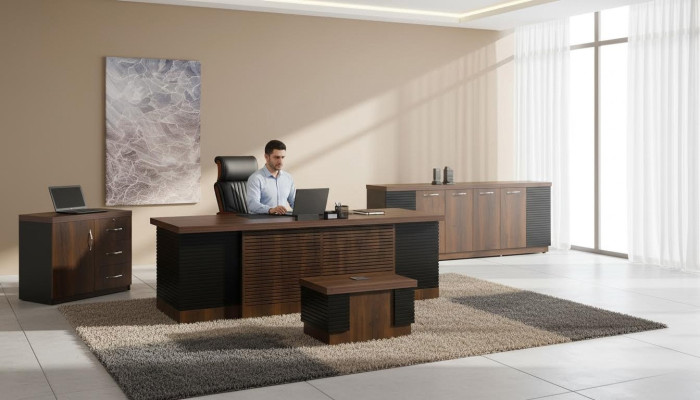 Bürotisch Büromöbel Komplettbüro Schreibtisch Set 4tlg Holz Braun Büro
