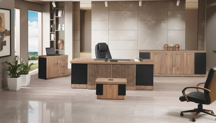 Arbeitszimmermöbel Büro Schreibtisch Bürotisch Set 4tlg Holz Braun