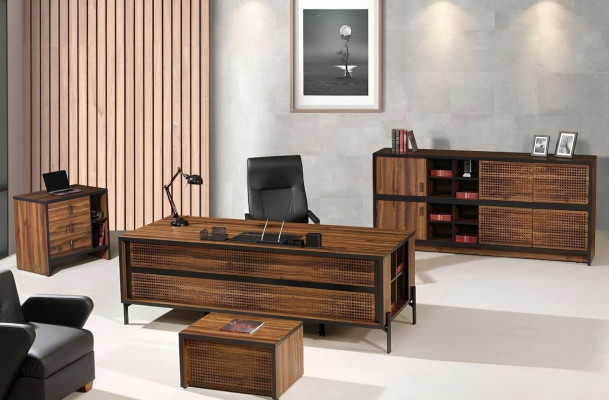 Komplette Arbeitszimmermöbel Schreibtisch Bürotisch 4tlg Holz Braun