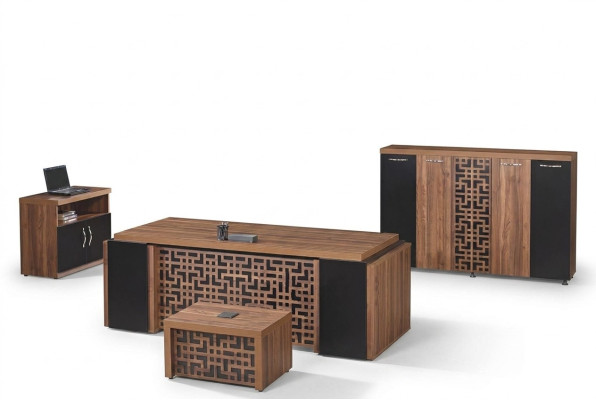 Arbeitszimmermöbel Büro Schreibtisch Bürotisch Set 4tlg Holz Braun
