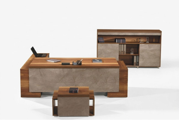 Büromöbel Eckbürotisch Komplette Büro Bürotisch Set 3tlg Holz Braun