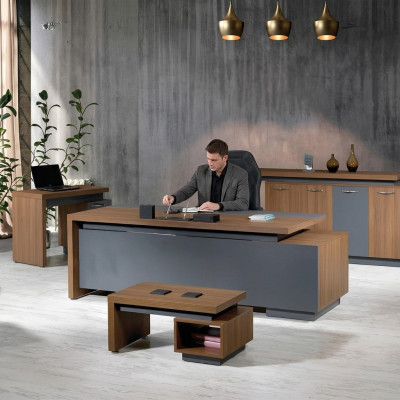 Bürotisch Büromöbel Komplettbüro Schreibtisch Set 4tlg Holz Braun