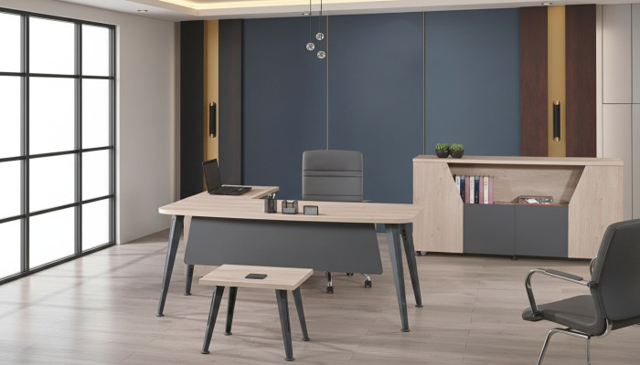 Eckbürotisch Arbeitstisch Komplettbüro Büromöbel 3tlg Holz Set Grau
