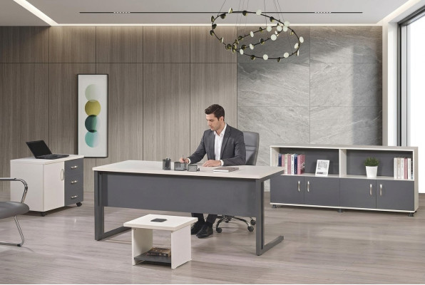 Computermöbel Arbeitstisch Büromöbel Schreibtisch 4tlg Holz Set Grau