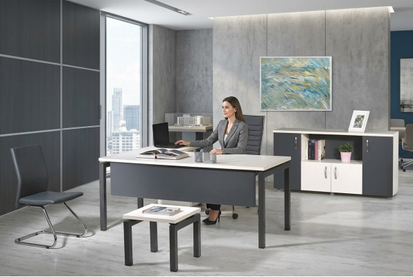 Komplettbüro Eckbürotisch Büromöbel 3tlg Holz Set Grau Computermöbel