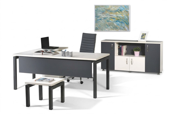 Komplettbüro Eckbürotisch Büromöbel 3tlg Holz Set Grau Computermöbel