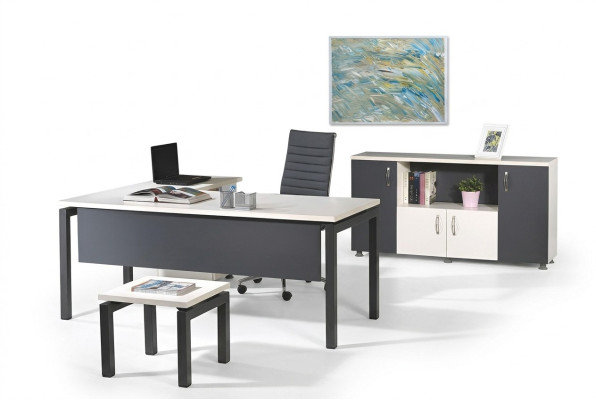 Möbel Büro Arbeitszimmermöbel Eckbürotisch Set 3tlg Holz Grau Tisch