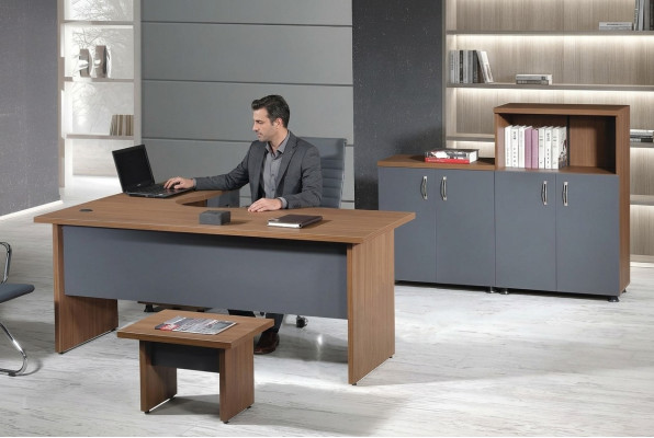 Garnitur Büro Eckbürotisch Arbeitszimmermöbel Schrank 4tlg Holz Grau