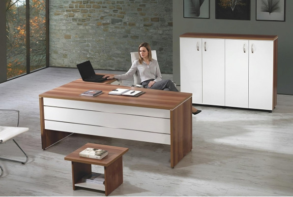 Büromöbel Set 3tlg Eckbürotisch Komplettbüro Schrank Holz Gruppe Weiß