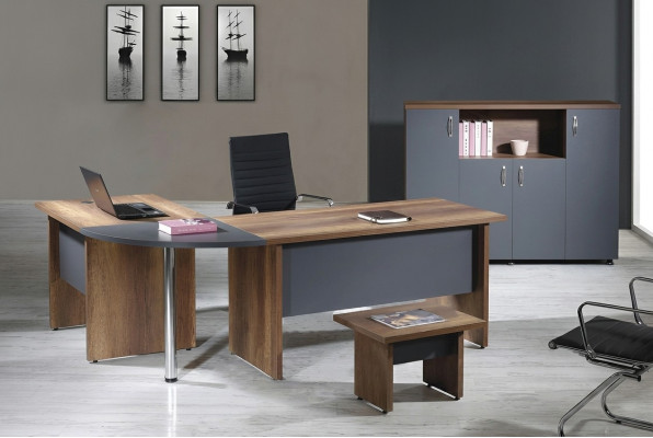 Komplettbüro Eckbürotisch Büromöbel 3tlg Holz Set Grau Computermöbel