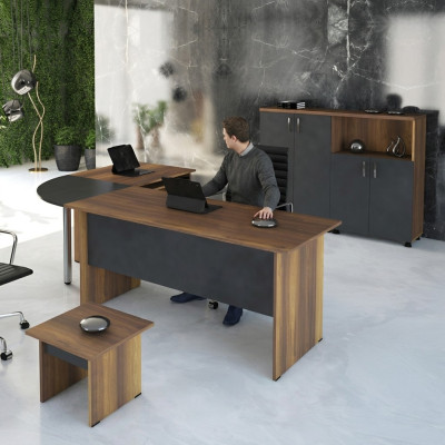 Computermöbel Arbeitstisch Büromöbel Eckbürotisch 3tlg Holz Set Grau