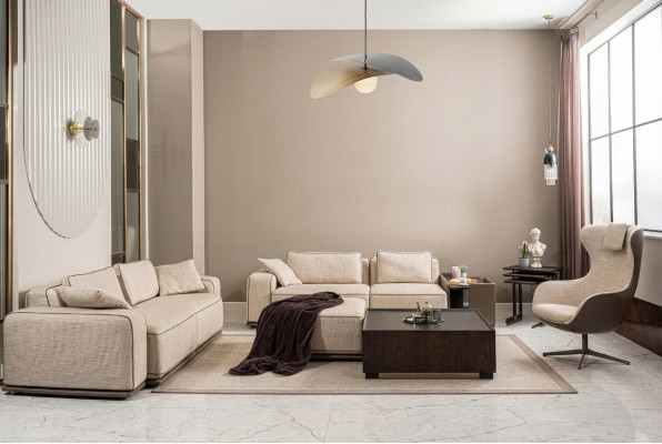 Couchgarnitur Dreisitzer Sofa Stoffsofa Beige Polstersofas Sessel Set