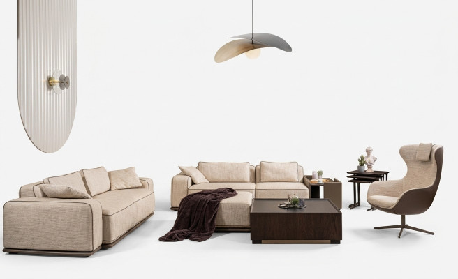 Couchgarnitur Dreisitzer Sofa Stoffsofa Beige Polstersofas Sessel Set