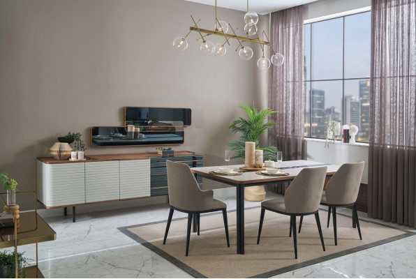 Esszimmer Garnitur Essgruppe Esszimmermöbel Essecke Set 7tlg Holz Weiß