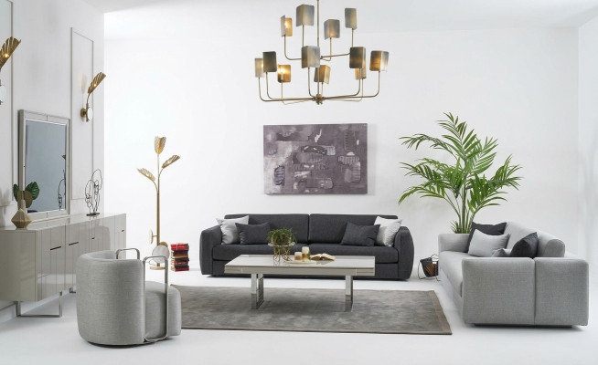 Couchgarnitur Komplette Sofa Stoffsofa Polstersofas Grau Set 3tlg Neu