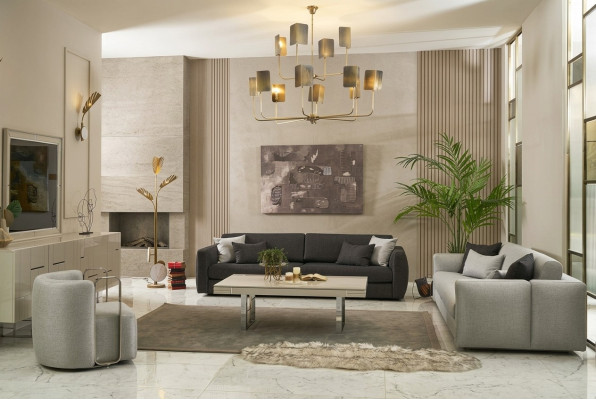 Sofagarnitur Stoffsofa Komplette Sofa Polstersofas Grau Set 4tlg Neu