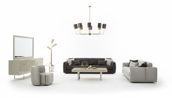 Sofagarnitur Stoffsofa Komplette Sofa Polstersofas Grau Set 4tlg Neu