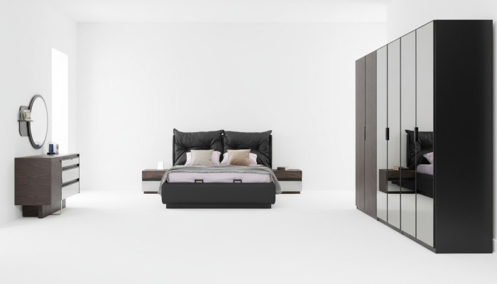 Garnitur Schlafzimmer Doppelbett Bett Nachttische Set 6tlg Schwarz