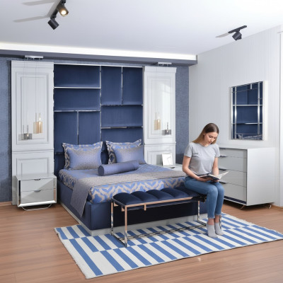 Design Gruppe Schlafzimmer Doppelbett Bett Nachttische Set 7tlg Blau