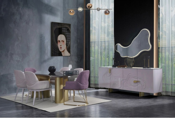 Essecke Esszimmermöbel Essgruppe Esstisch Set Esszimmer 9tlg Rosa Holz