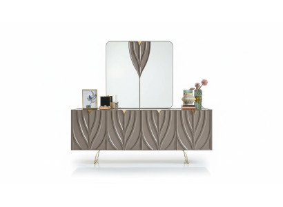 Anrichte Garnitur Sideboard mit Spiegel Esszimmer Holz Braun Schrank