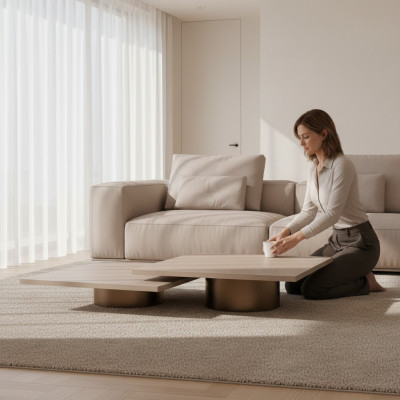 Gruppe Tische Couchtisch Kaffeetisch Beistelltisch Holz Set Beige 2tlg